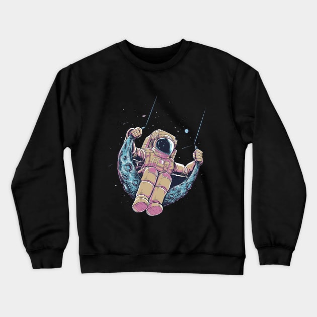 Astronaut in moon swing Crewneck Sweatshirt by BenHQ